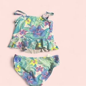 Hurley Tropical Floral Kids Bikini Set - Blue and Green